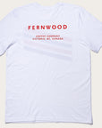 White t-shirt with Fernwood company name and logo in red.