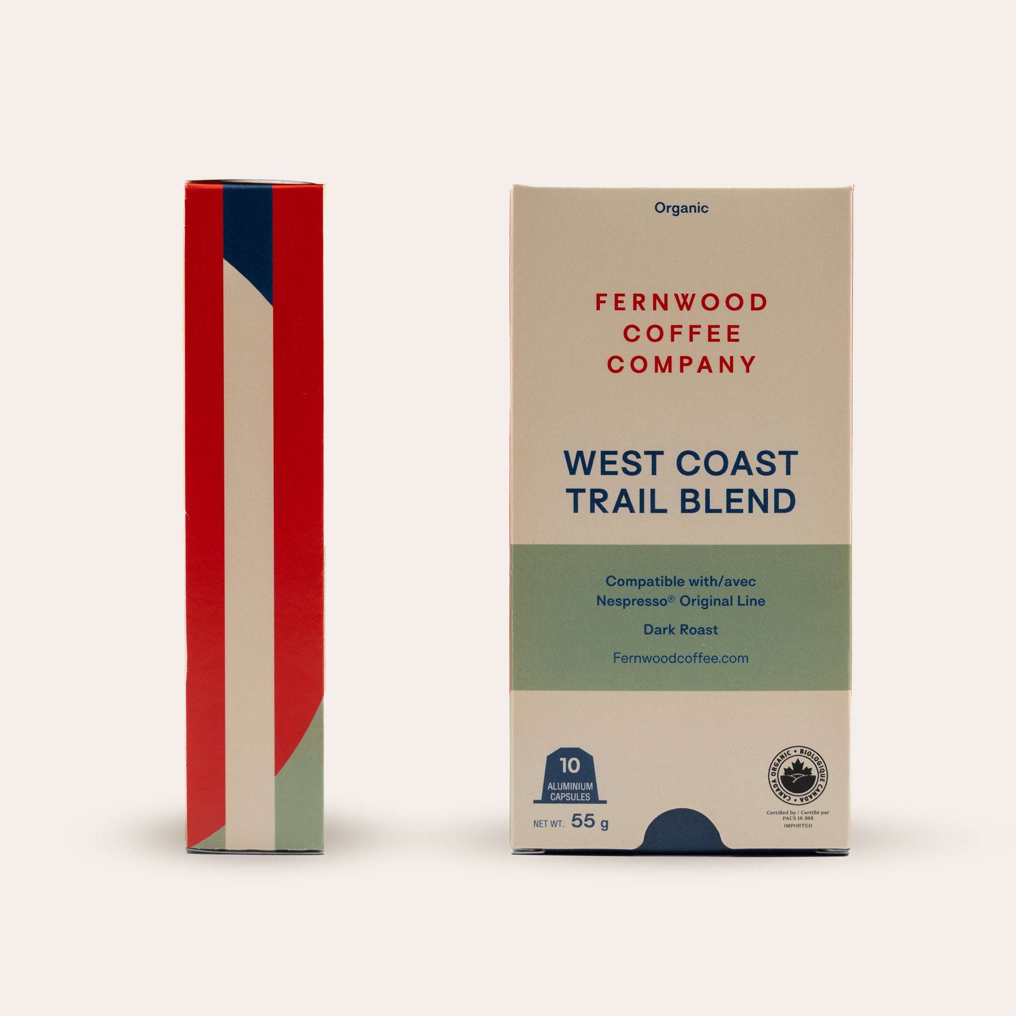 Fernwood Coffee Company West Coast Trail Blend coffee package on a beige background