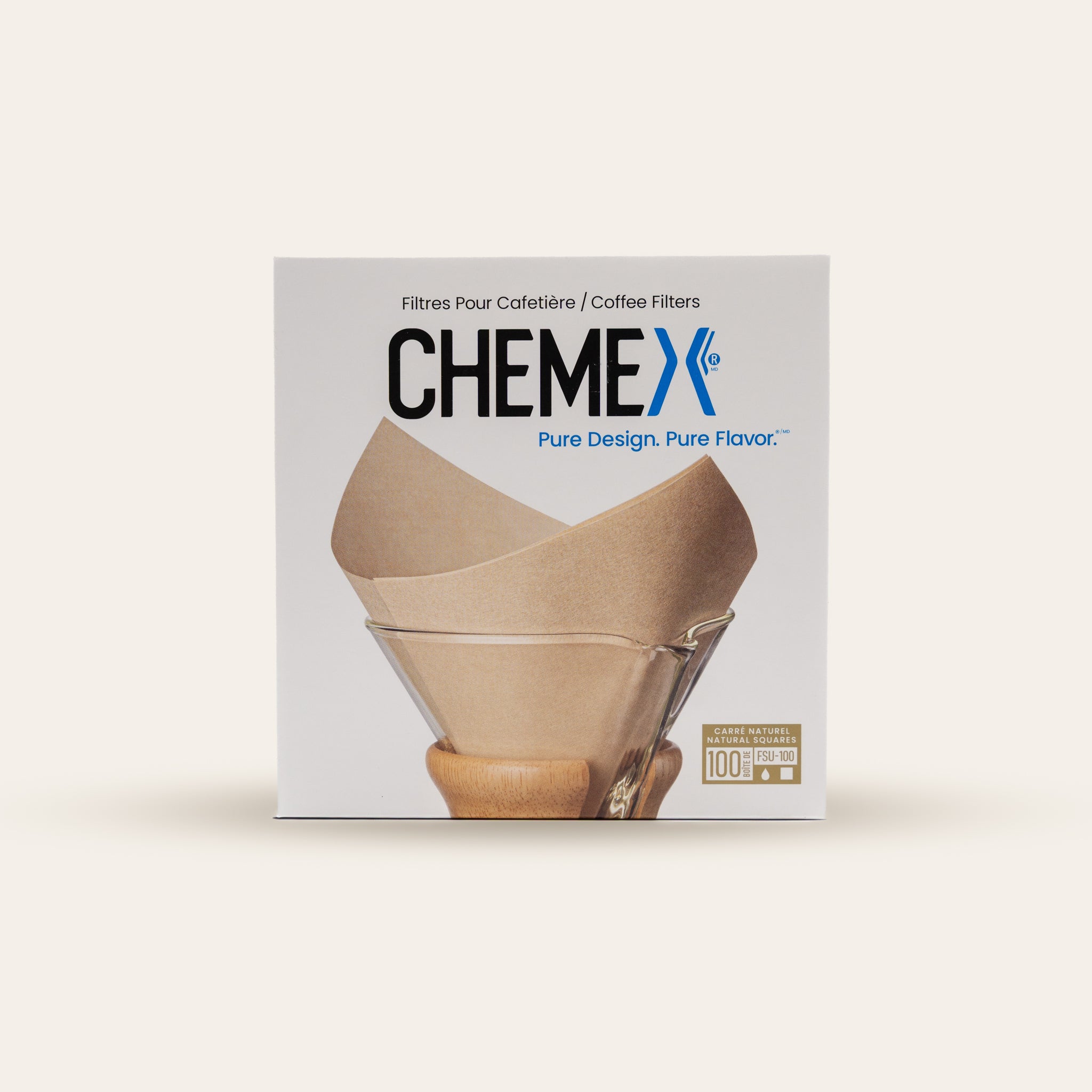 Chemex coffee filter packaging on a beige background