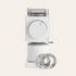 White coffee grinder with a circular dial and additional component on a white background