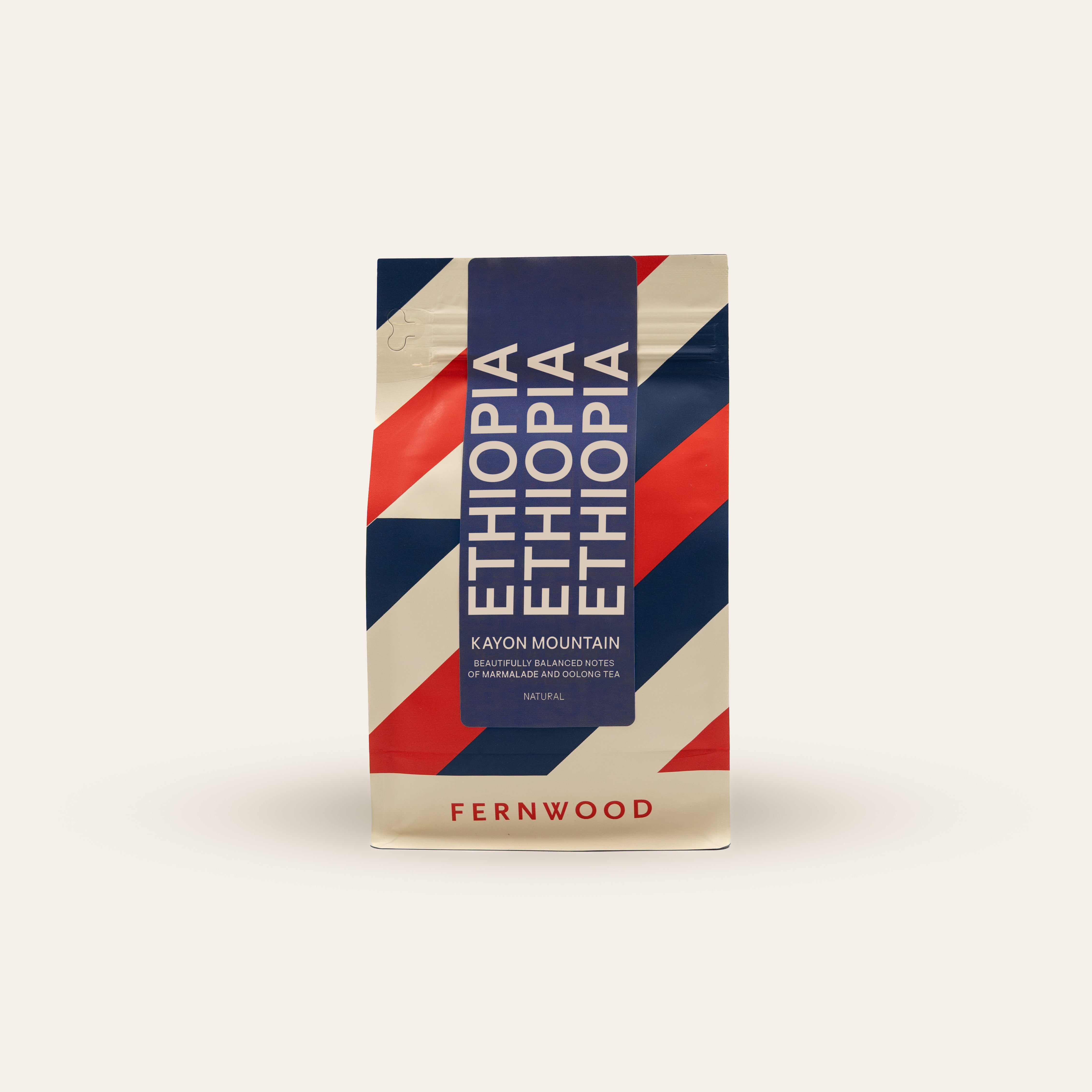 Fernwood Ethiopia coffee package on a beige background