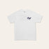 White t-shirt with a small Parsonage Cafe logo on the chest against a light beige background