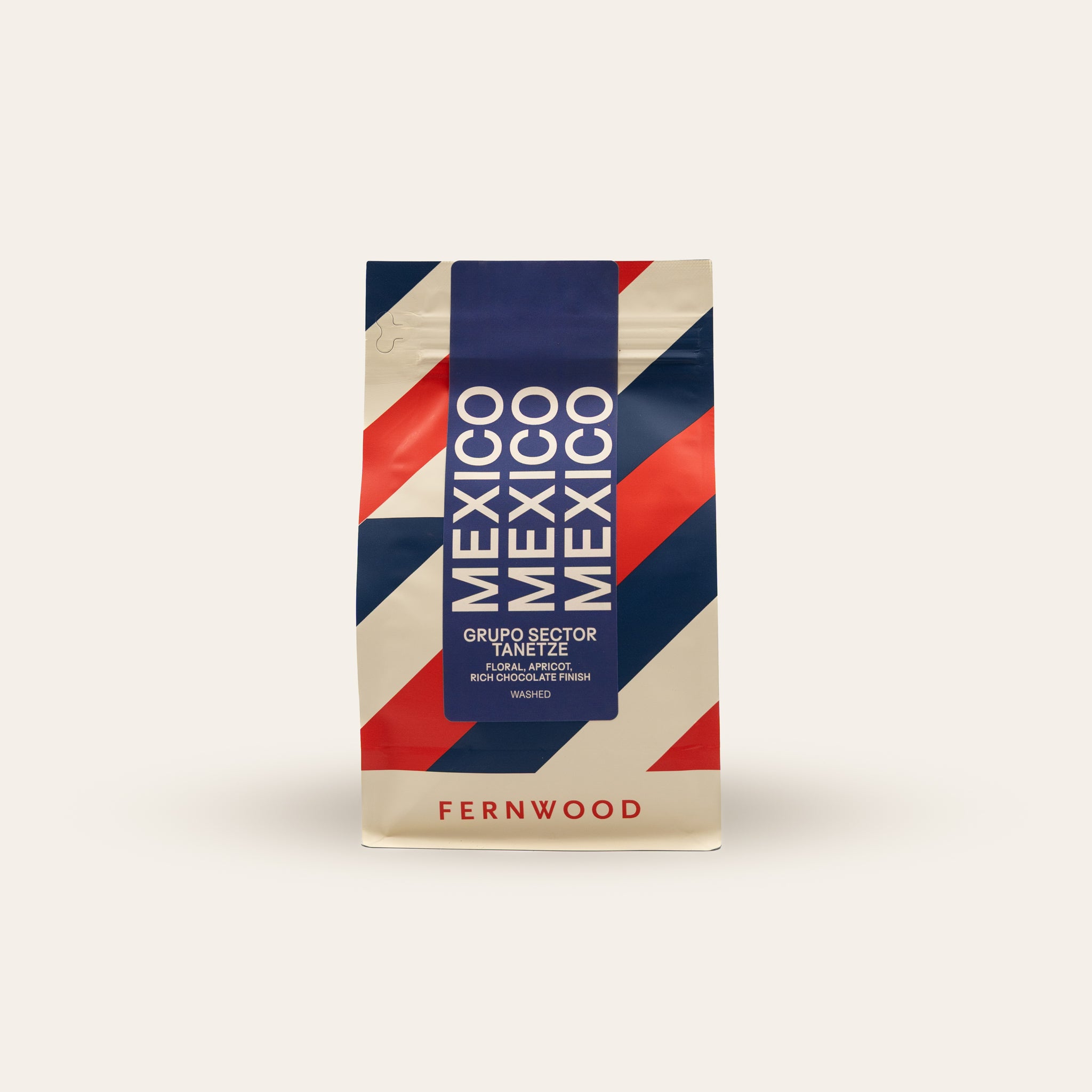 Fernwood coffee package with 'Mexico' branding on a beige background