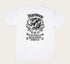 A white t-shirt featuring a black printed design of three horse heads and floral elements, with the text 'FERNWOOD COFFEE COMPANY'.