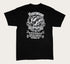 A black t-shirt featuring a black printed design of three horse heads and floral elements, with the text 'FERNWOOD COFFEE COMPANY'.