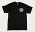 Black t-shirt with three horse heads in design over left chest