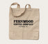 Canvas tote bag with a black printed 'FERNWOOD COFFEE COMPANY' art on the backside